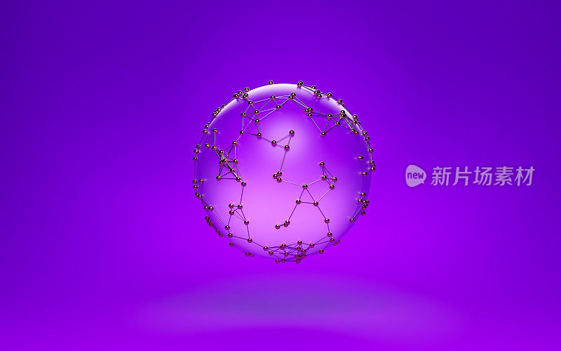紫色球体覆盖的连接线和点在紫色的背景