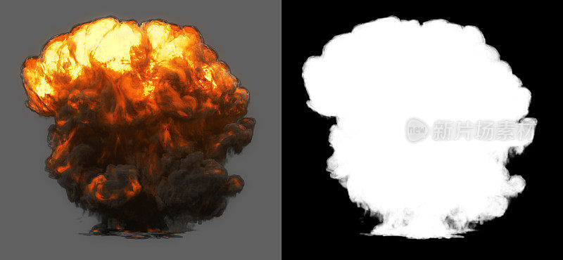 侧视图爆炸与烟雾(包括alpha通道和剪切路径，所以你可以放置自己的背景)