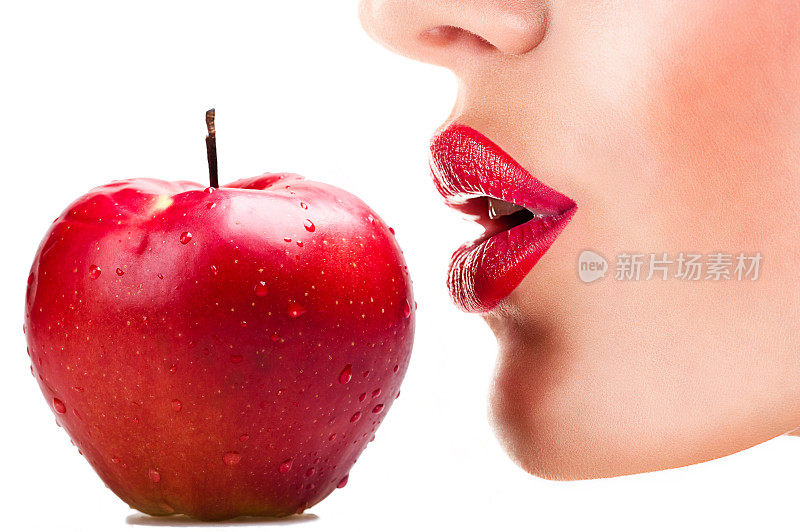 性感女人吃红苹果，性感红唇