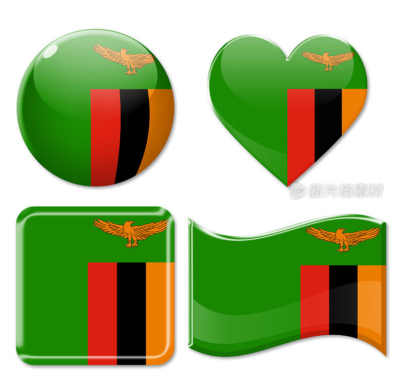 赞比亚旗帜和图标设置