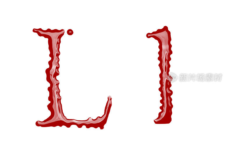 由血液制成的大写和小写字母L