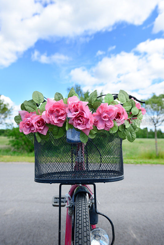 夏天的自行车与花。