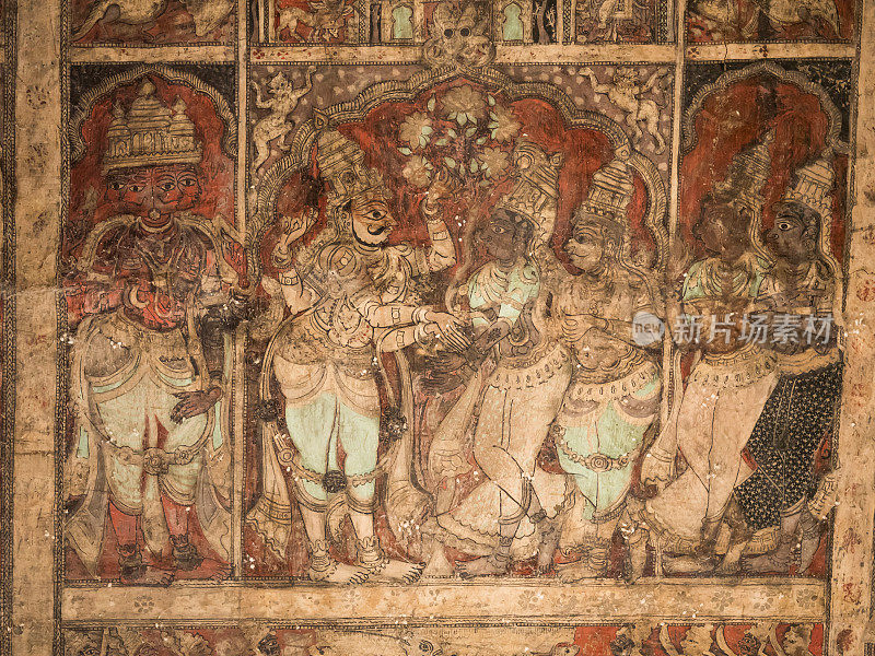 印度汉比Virupaksha寺庙天花板上的壁画