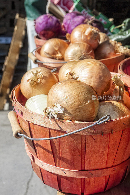 农贸市场的一篮一篮的洋葱