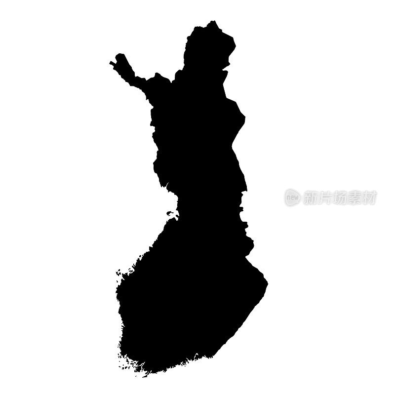 芬兰黑色剪影地图轮廓孤立在白色3D插图