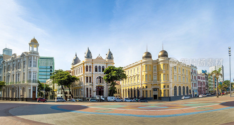 全景的马可零广场在古累西腓区-累西腓，伯南布哥，巴西