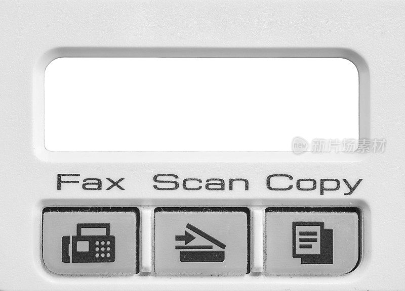 特写功能的旧复印机和传真机在办公室的纹理背景黑白色调与空白的空白空间在屏幕上