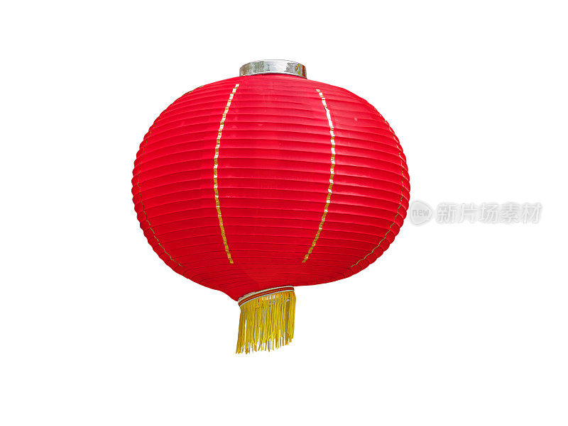 五彩缤纷的中国纸灯笼，孤立在白色的背景与剪影路径。