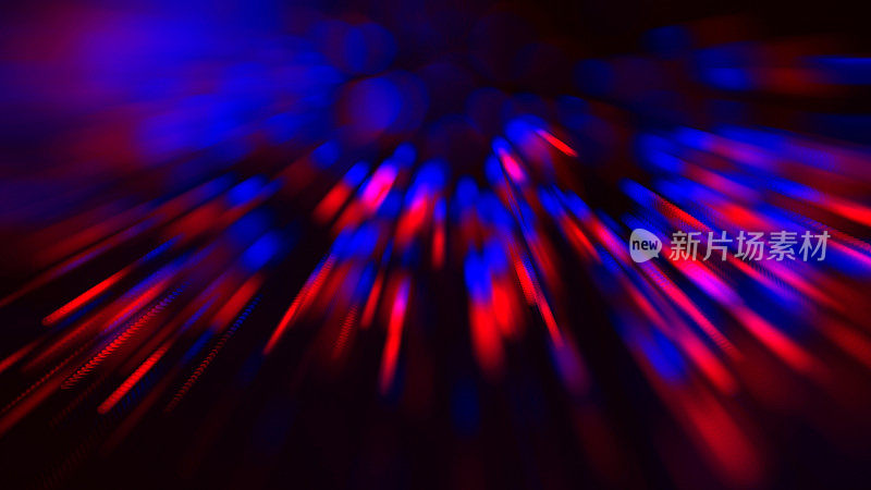 霓虹红蓝光束散景黑背景抽象模糊运动速度彩色光线