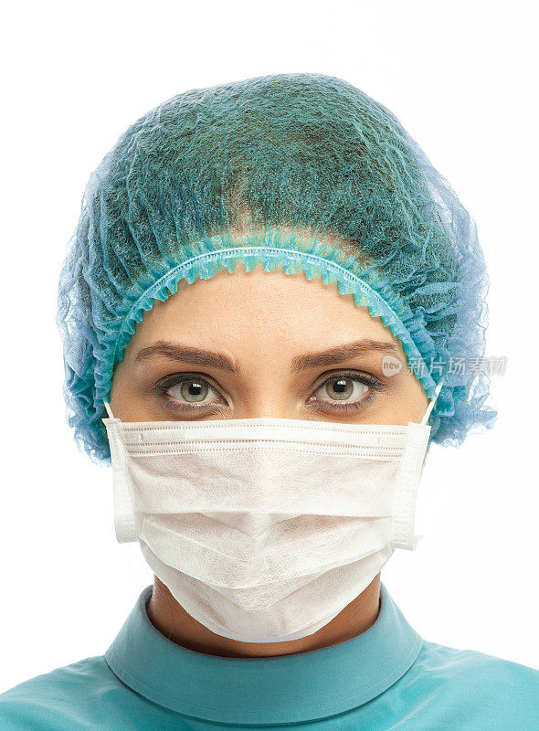 女医生的肖像在特殊手术无菌防护服。