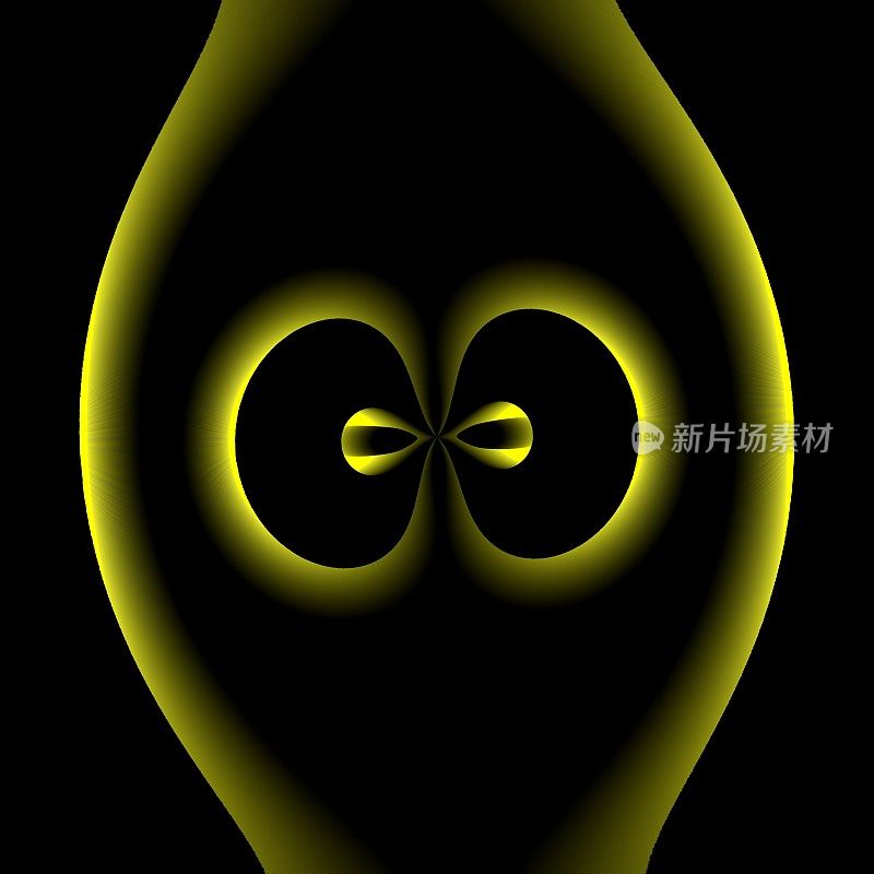 发光对称设计在方形格式在鲜艳的黄色在黑色的背景