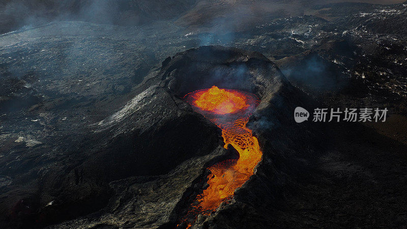 冰岛Fagradalsfjall火山喷发的鸟瞰图