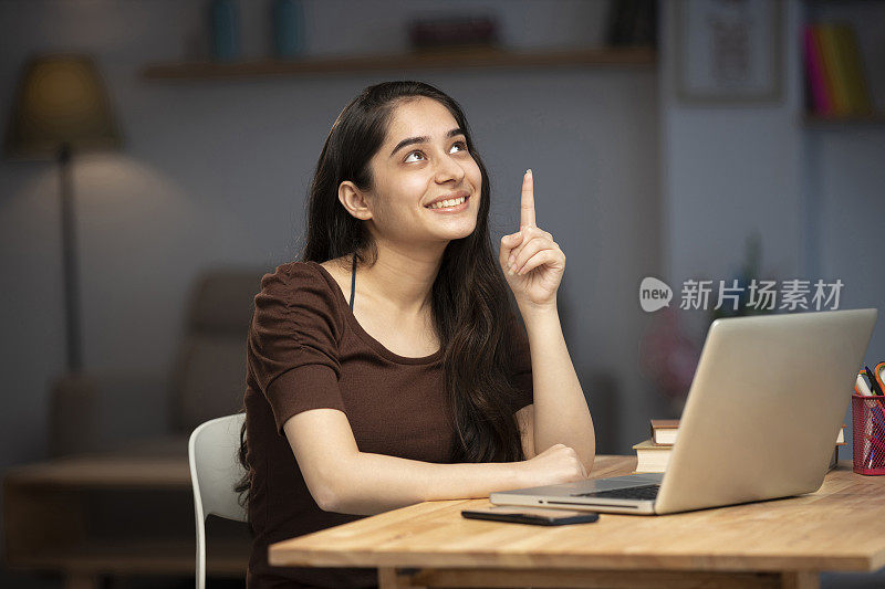 年轻女子在家里工作(用电脑)库存照片