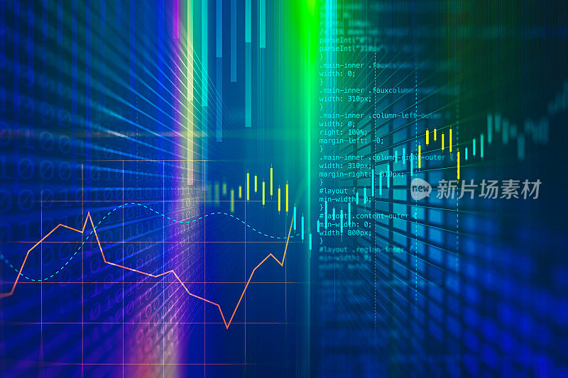 数据技术计算机生成数字货币和交易所股票图表，用于金融和经济显示
