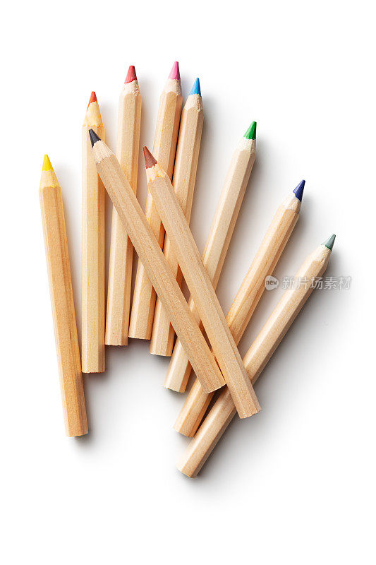 办公用品:木制铅笔孤立在白色背景上