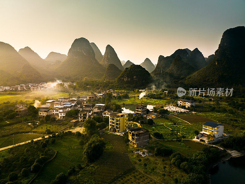 中国桂林的空中乡村风光