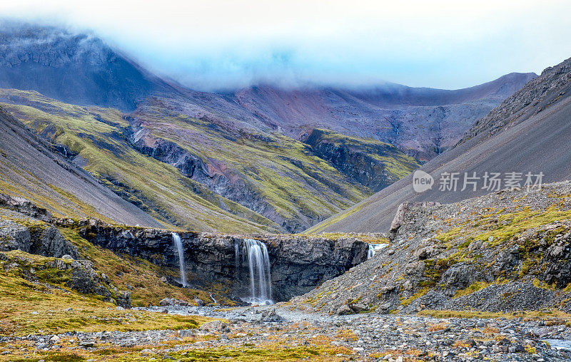 冰岛溪流上的瀑布