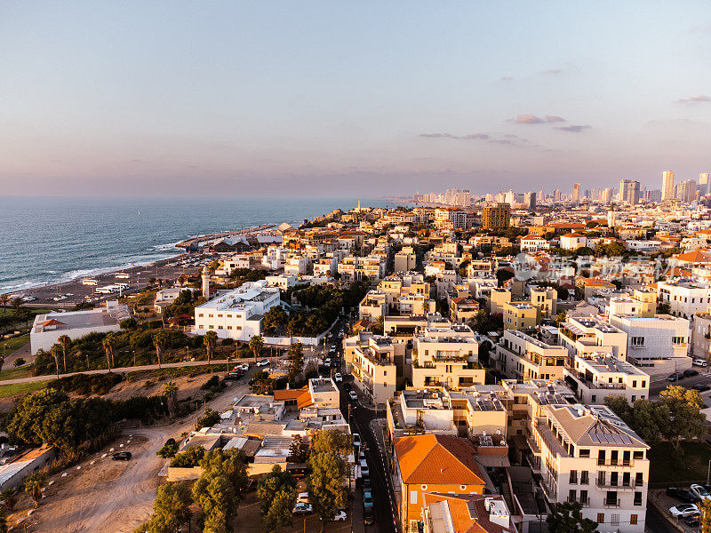 以色列雅法和特拉维夫市的鸟瞰图