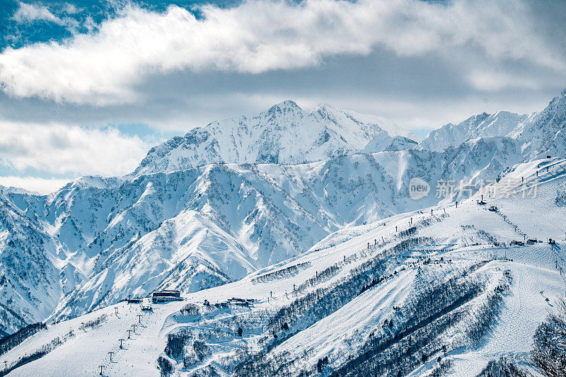 皑皑白雪的日本山，日本白波