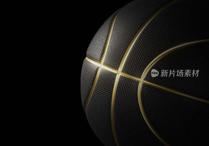 黑色篮球特写与金色线条高质量的黑色背景