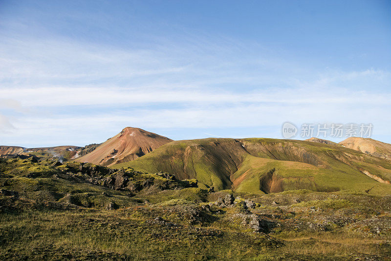 冰岛Laugevegur步道起点的Landmannalaugar周围引人注目的山景