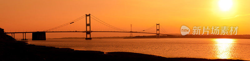 日落时分塞文河上的塞文桥。英国威尔士