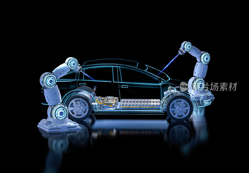 机器人装配线与电动汽车电池模块平台