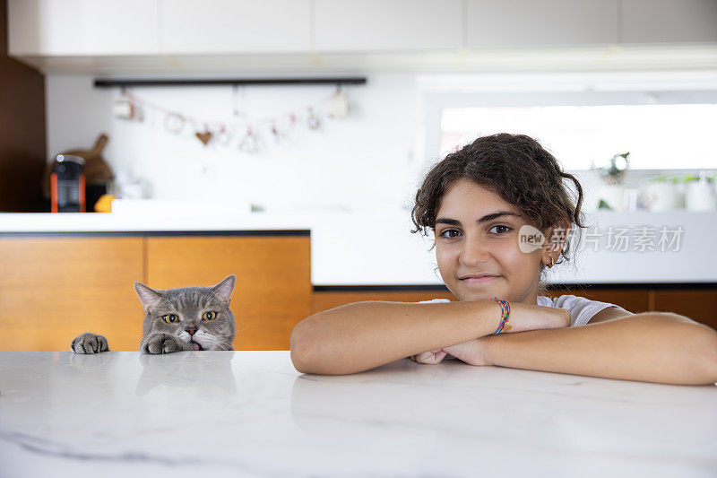 少女和她的猫的肖像