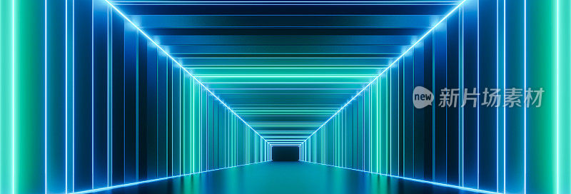 抽象霓虹隧道矩形背景。