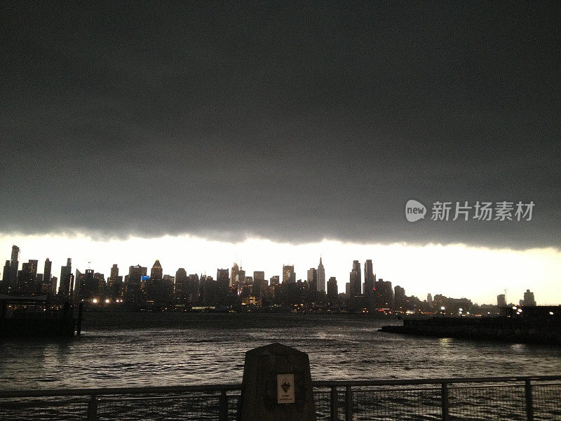 从哈德逊河对面俯瞰纽约市，暴风雨即将来临