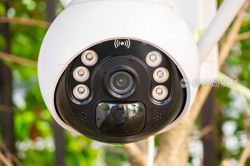 安防IP闭路电视摄像机采用太阳能安装在树上用于家庭安防系统
