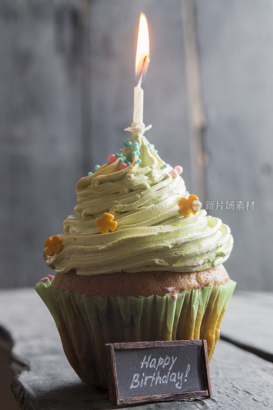 生日短信，蛋糕和一支蜡烛