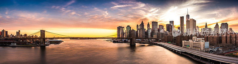日落时的布鲁克林大桥全景