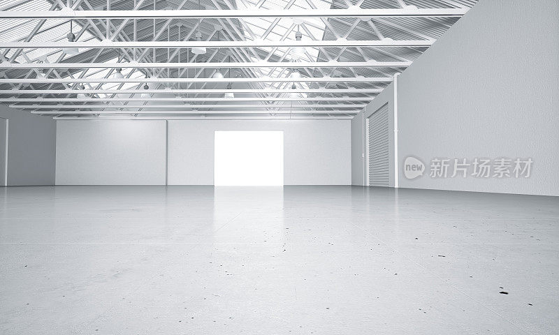 干净明亮的仓库汽车展厅3D渲染
