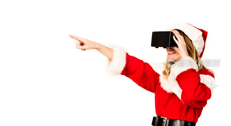 戴着虚拟现实头盔的圣诞老人