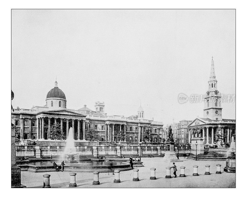 一张19世纪英国伦敦特拉法加广场的古董照片
