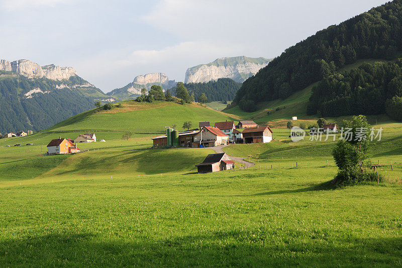 瑞士农场和山区景色