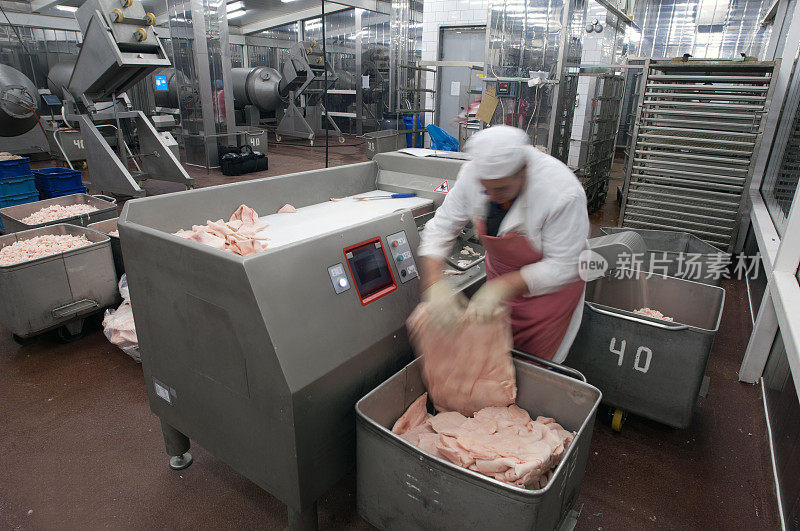 食品加工厂的绞肉机生产设备。