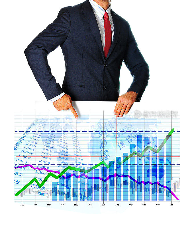 商人在数据板上显示增长图和市场趋势