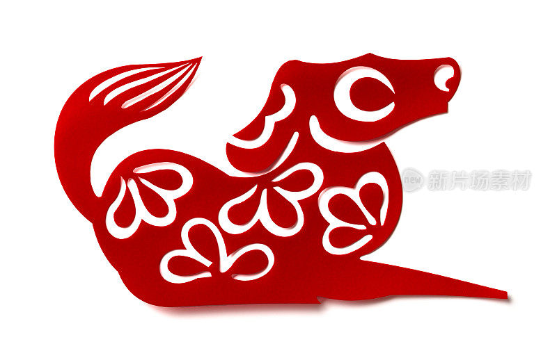红色扁平剪纸在白色上，象征2018年的中国狗年