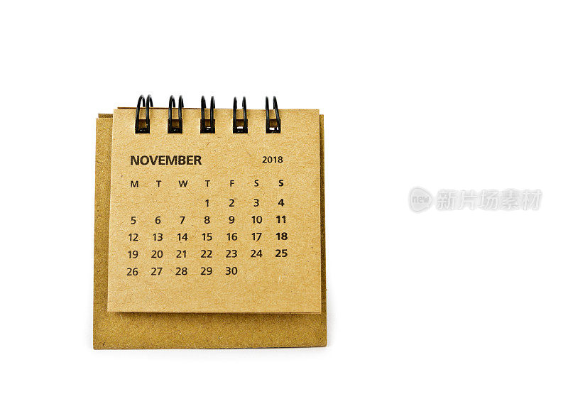 11月。日历表。白色背景上的2018年日历。