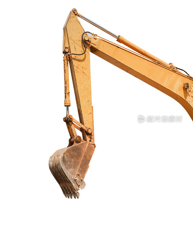 挖掘机或推土机在工作中孤立在白色背景和切割路径上