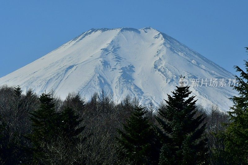 白雪覆盖的富士山，摄于山梨县大野hakkai