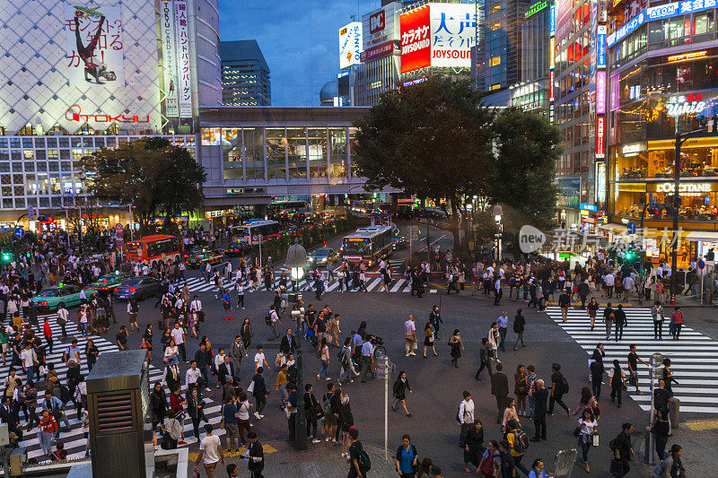 日本东京市中心涩谷十字路口的行人