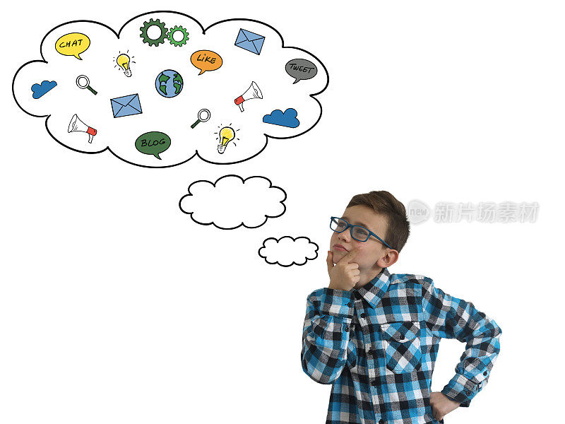 小男孩小男孩想选择想法演讲泡泡社交媒体传播