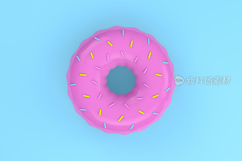 甜甜圈，俯视图，蓝色背景，平铺