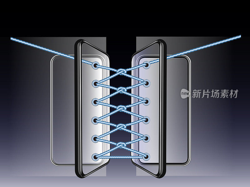 多部智能手机编织成绳子，就像鞋子里的鞋带