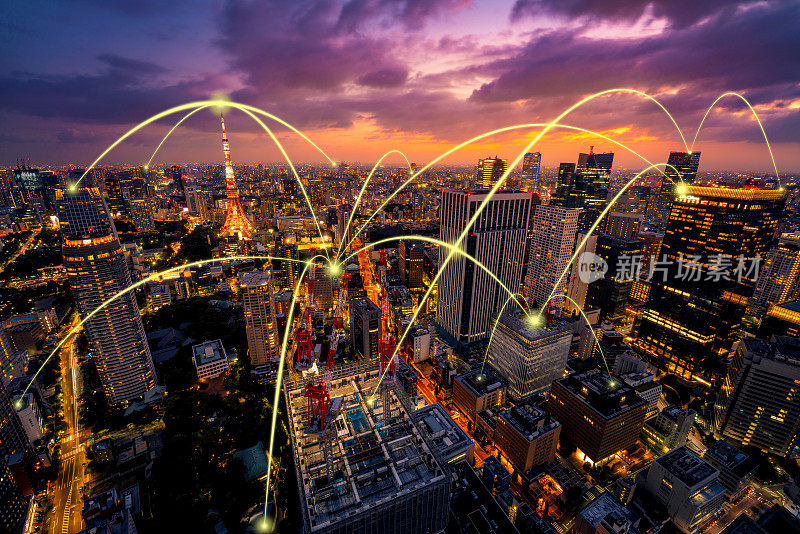 日本东京的智慧城市和通信网络概念