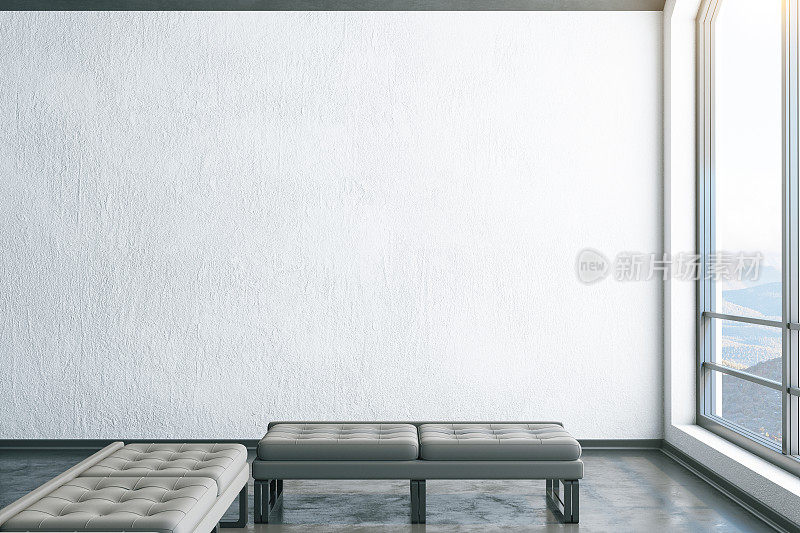 现代的阁楼内部房间与空的白色墙壁