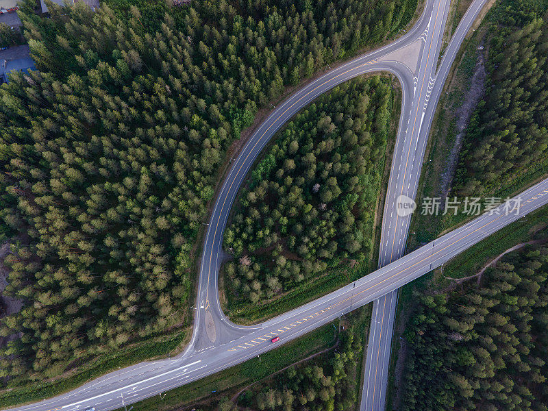 田园诗般的蜿蜒道路穿过芬兰的翠绿松林